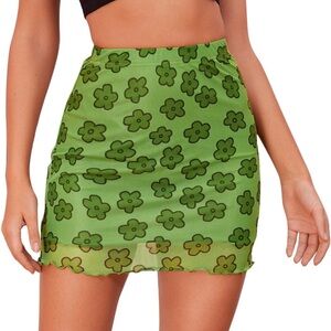 Adorable green mesh mini skirt. Not see through! Floral skirt. Never worn
